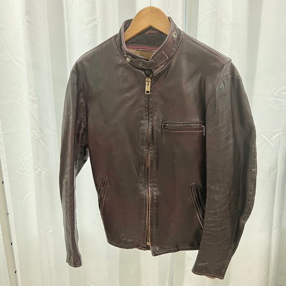 Vintage 1980 Schott Cycle Rider Slim Cognac Moto Biker Leather Jacket.